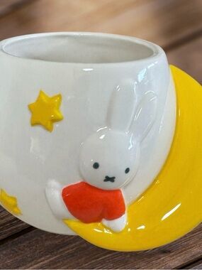 Blue Sky  Ceramic Miffy Bunny Mug Planter Moon Stars